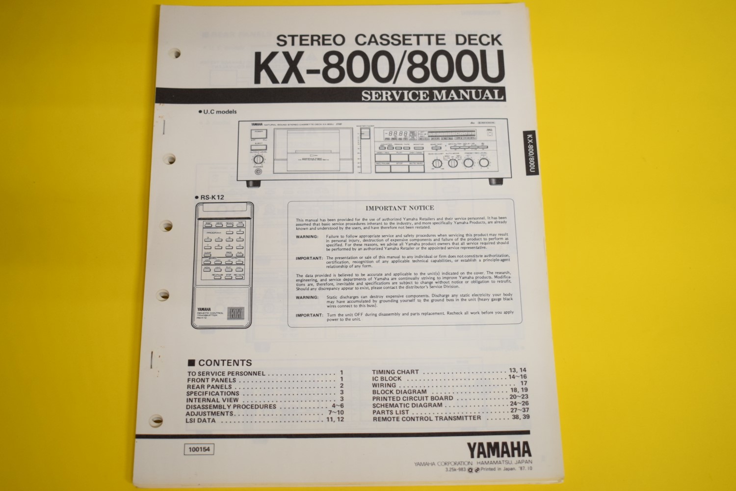 Yamaha KX-800/KX-800U cassettedeck Service Manual  			